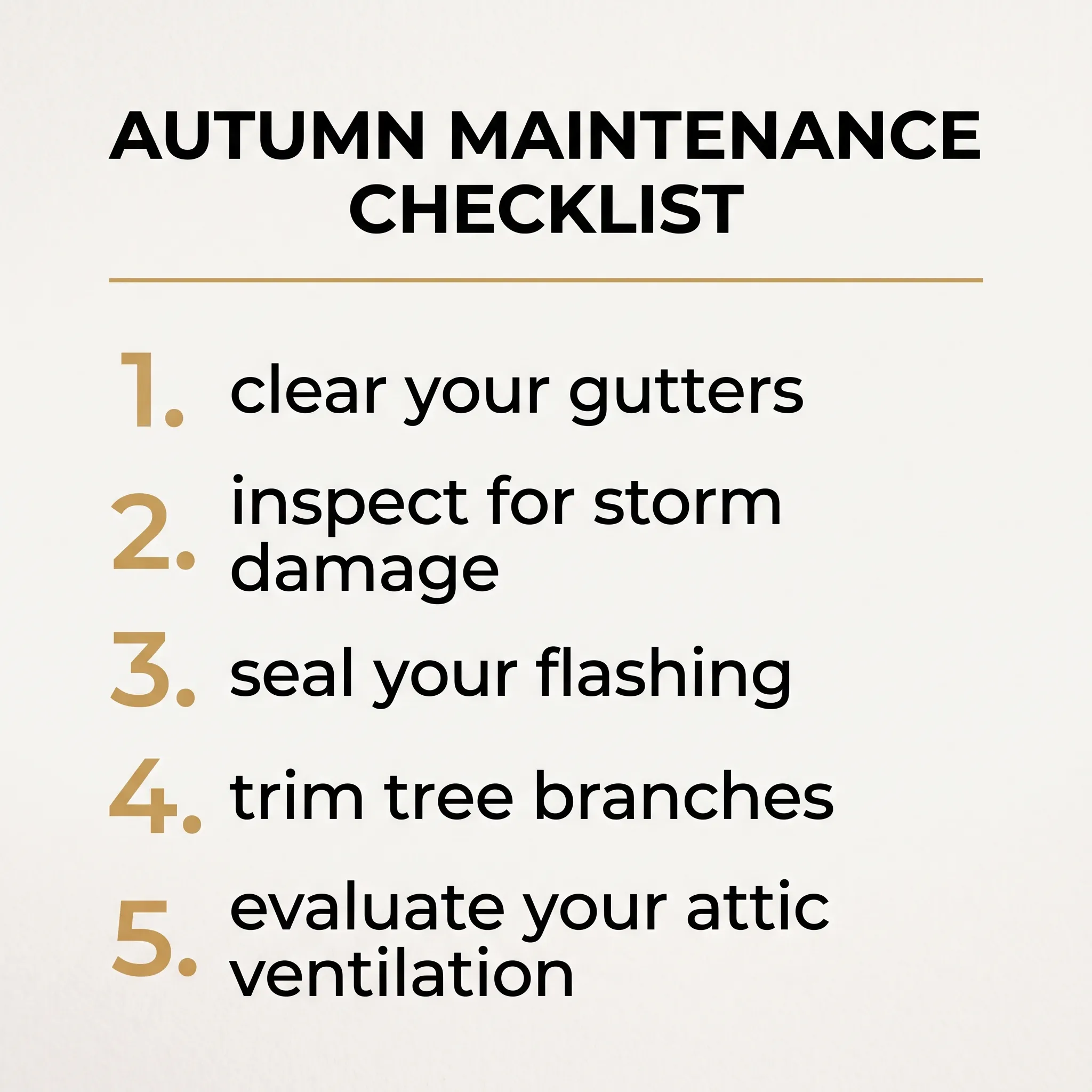 5-step autumn roof maintenance checklist diagram before the first freeze in Oklahoma.