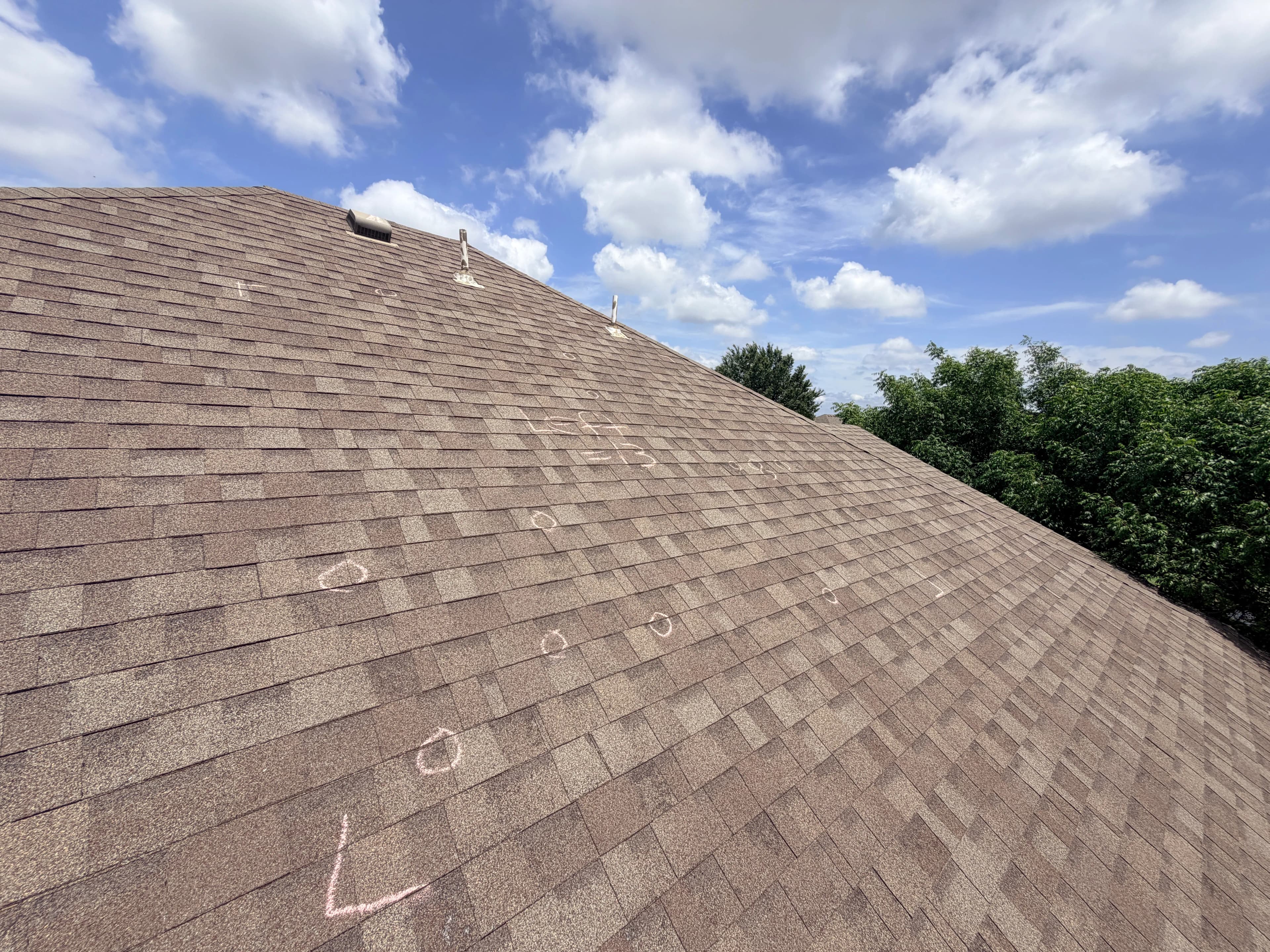 hail damage found and marked - full roof - OKC